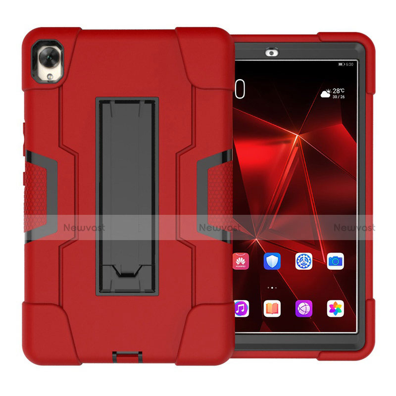Silicone Matte Finish and Plastic Back Cover Case with Stand for Huawei MediaPad M6 8.4 Red
