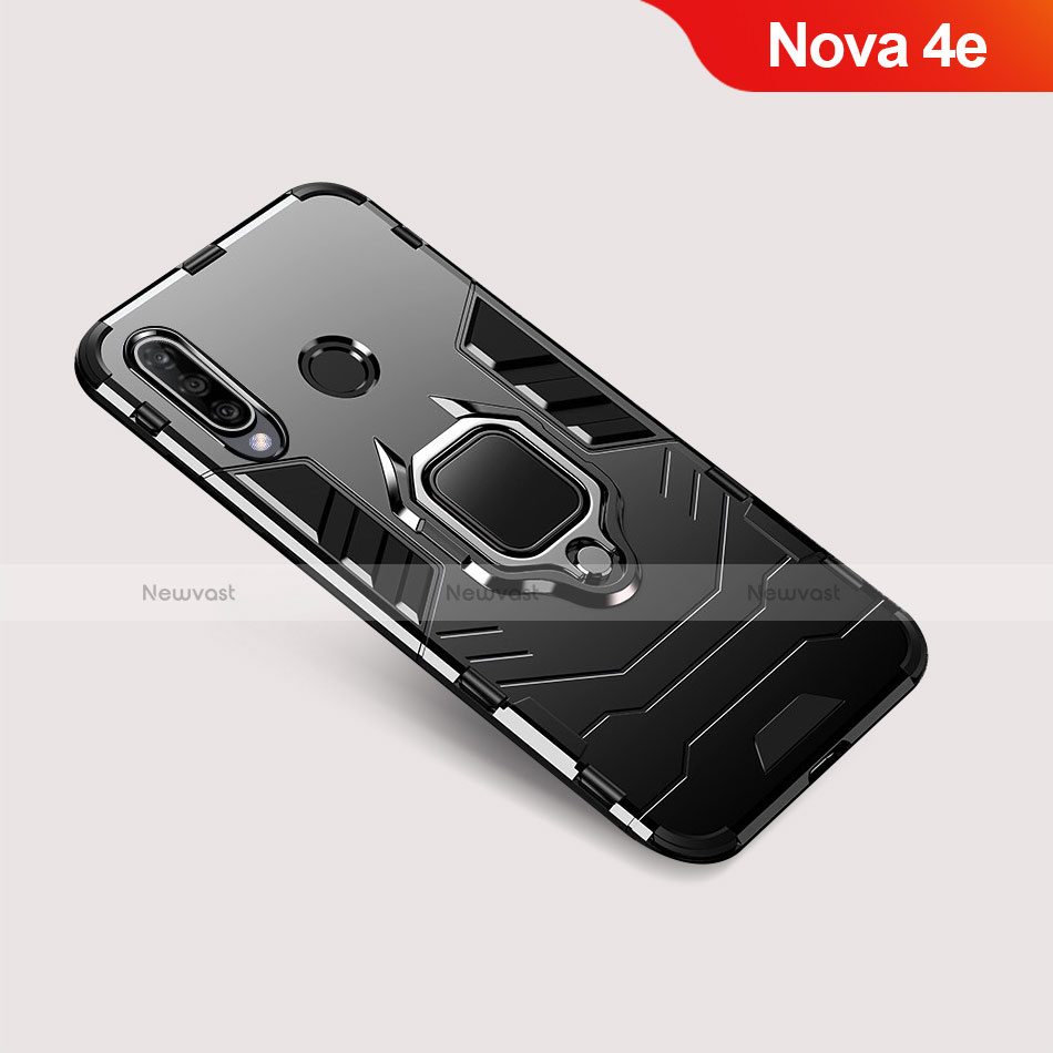 Silicone Matte Finish and Plastic Back Cover Case with Stand for Huawei Nova 4e Black