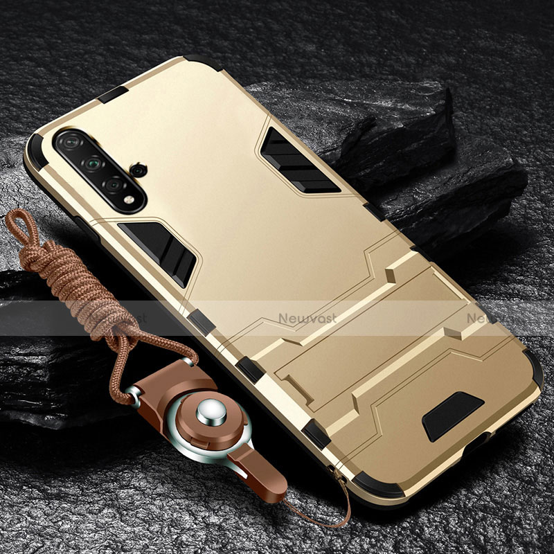 Silicone Matte Finish and Plastic Back Cover Case with Stand for Huawei Nova 5 Pro Gold