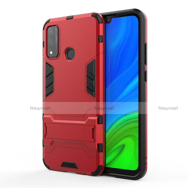 Silicone Matte Finish and Plastic Back Cover Case with Stand for Huawei Nova Lite 3 Plus Red