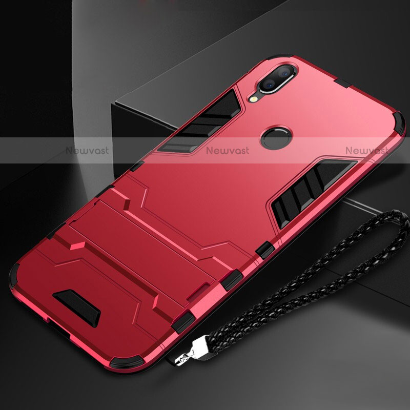 Silicone Matte Finish and Plastic Back Cover Case with Stand for Huawei P Smart (2019) Red