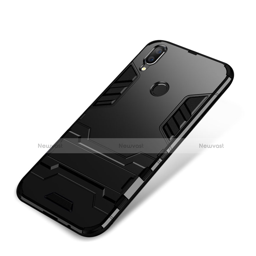 Silicone Matte Finish and Plastic Back Cover Case with Stand for Huawei P Smart+ Plus Black