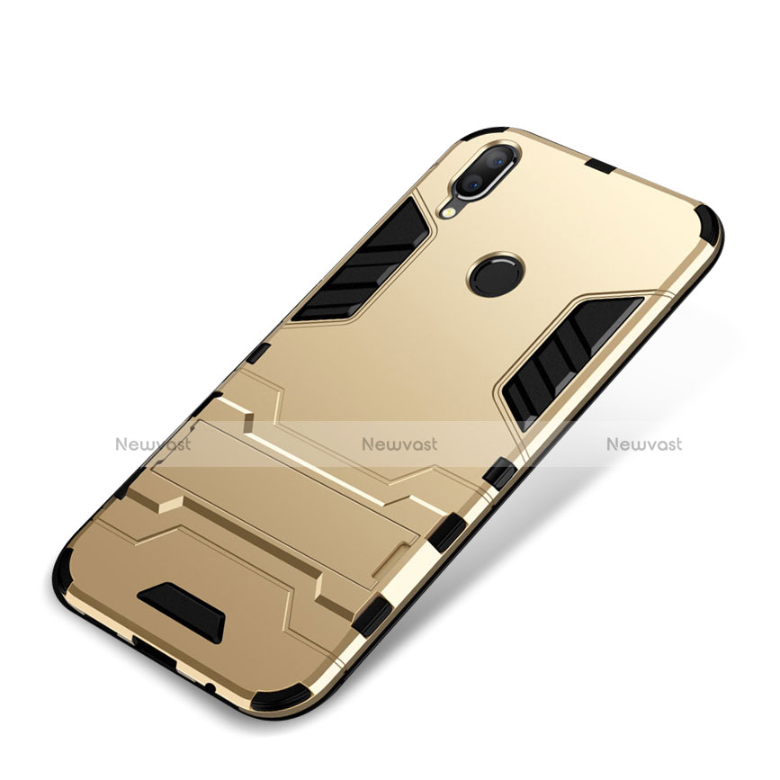 Silicone Matte Finish and Plastic Back Cover Case with Stand for Huawei P Smart+ Plus Gold