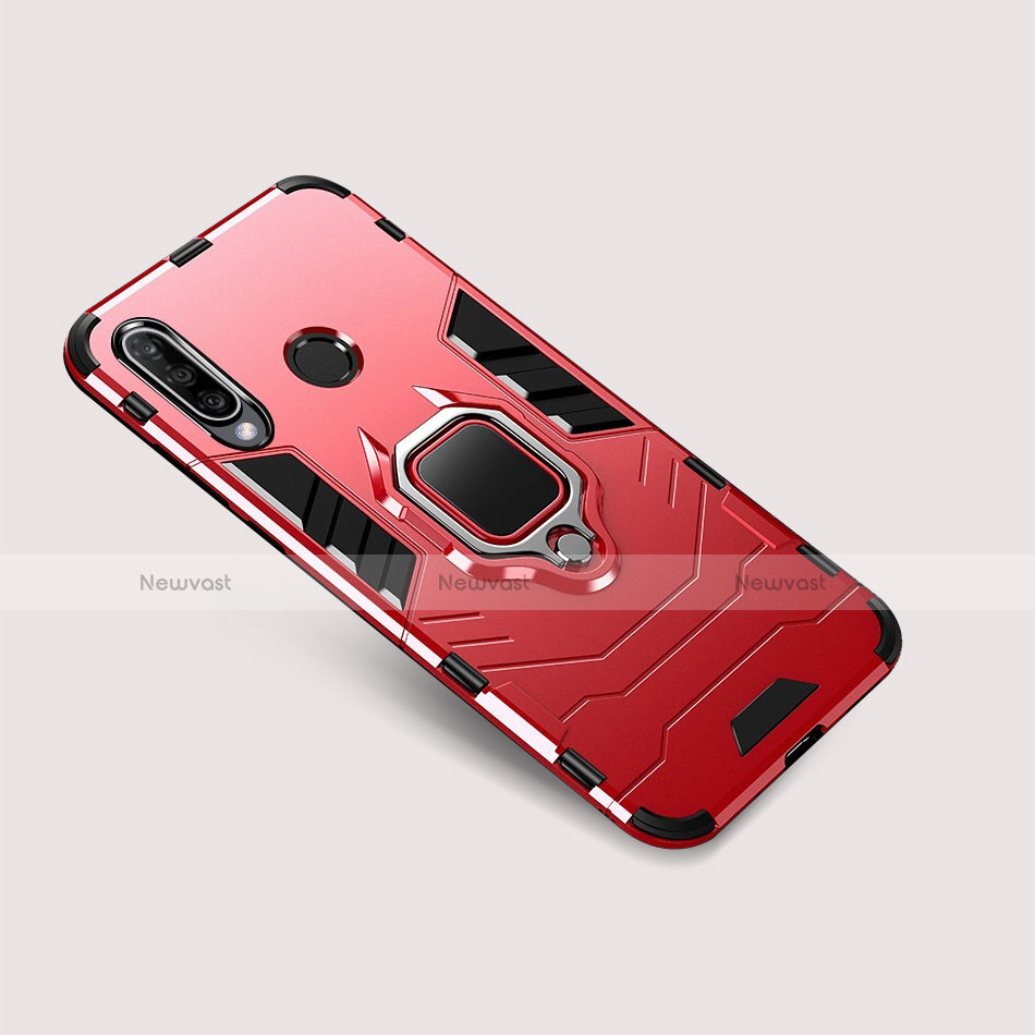 Silicone Matte Finish and Plastic Back Cover Case with Stand for Huawei P30 Lite XL Red