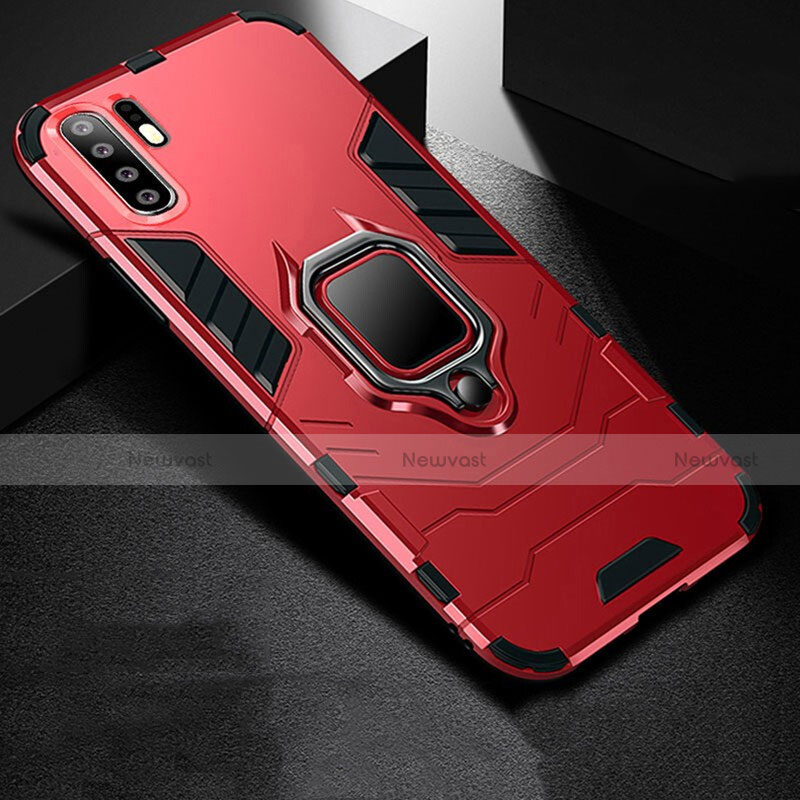 Silicone Matte Finish and Plastic Back Cover Case with Stand for Huawei P30 Pro Red