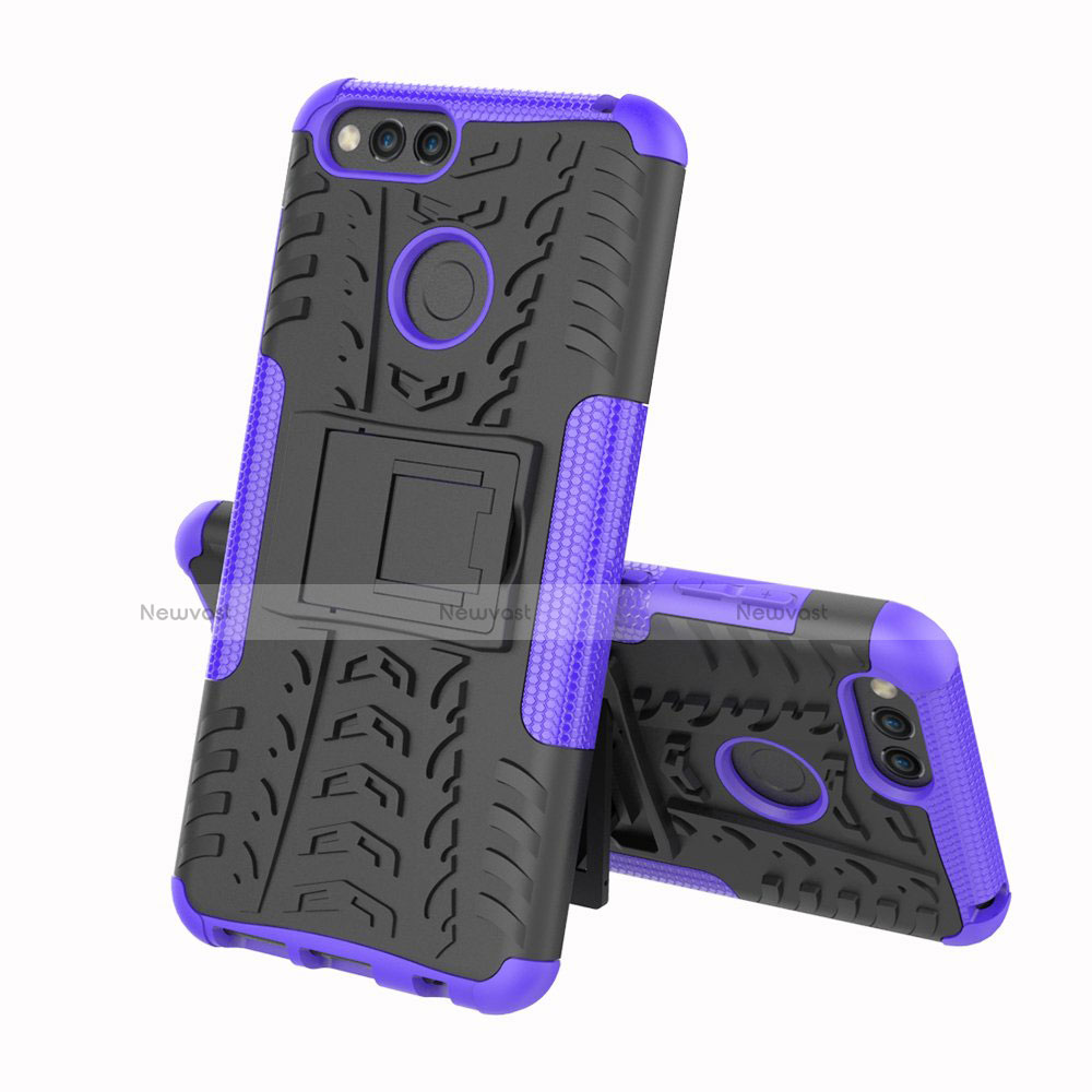 Silicone Matte Finish and Plastic Back Cover Case with Stand for Huawei Y6 (2018) Purple