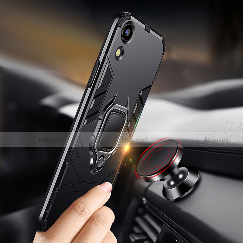 Silicone Matte Finish and Plastic Back Cover Case with Stand for Huawei Y6 Prime (2019)