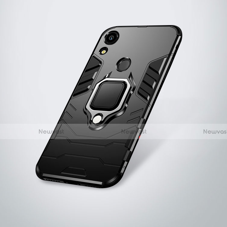 Silicone Matte Finish and Plastic Back Cover Case with Stand for Huawei Y6 Prime (2019) Black