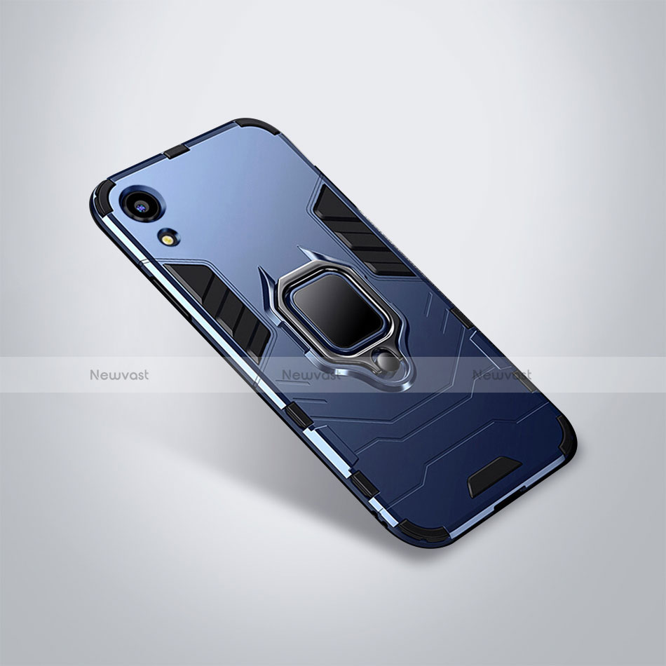 Silicone Matte Finish and Plastic Back Cover Case with Stand for Huawei Y6 Prime (2019) Blue