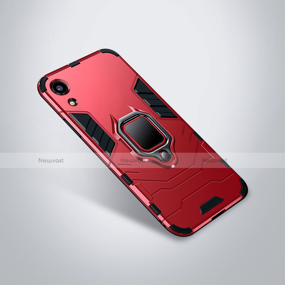 Silicone Matte Finish and Plastic Back Cover Case with Stand for Huawei Y6 Pro (2019) Red