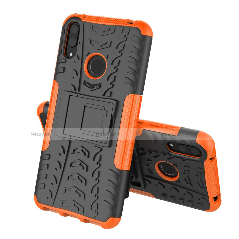 Silicone Matte Finish and Plastic Back Cover Case with Stand for Huawei Y7 (2019) Orange
