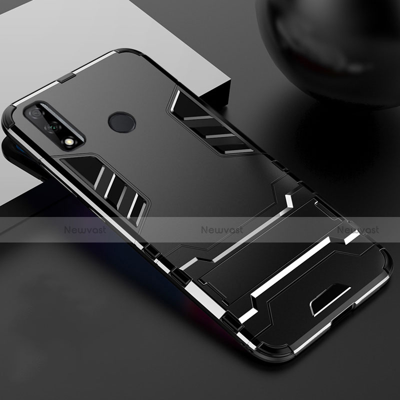 Silicone Matte Finish and Plastic Back Cover Case with Stand for Huawei Y8s Black