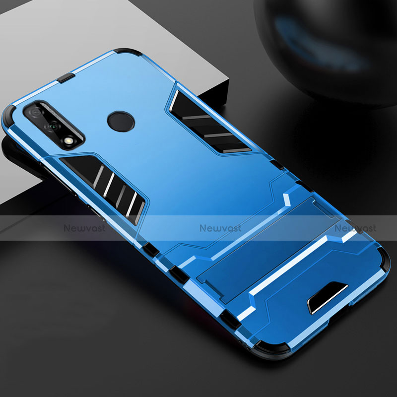 Silicone Matte Finish and Plastic Back Cover Case with Stand for Huawei Y8s Blue