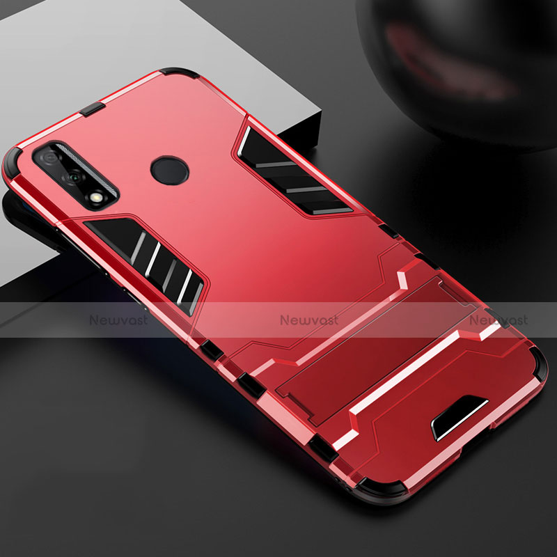 Silicone Matte Finish and Plastic Back Cover Case with Stand for Huawei Y8s Red