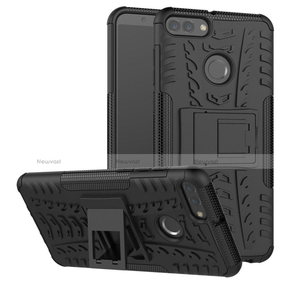 Silicone Matte Finish and Plastic Back Cover Case with Stand for Huawei Y9 (2018)
