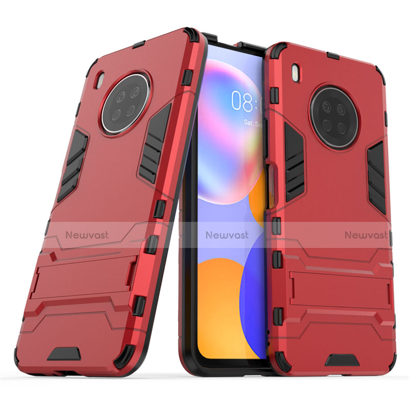 Silicone Matte Finish and Plastic Back Cover Case with Stand for Huawei Y9a