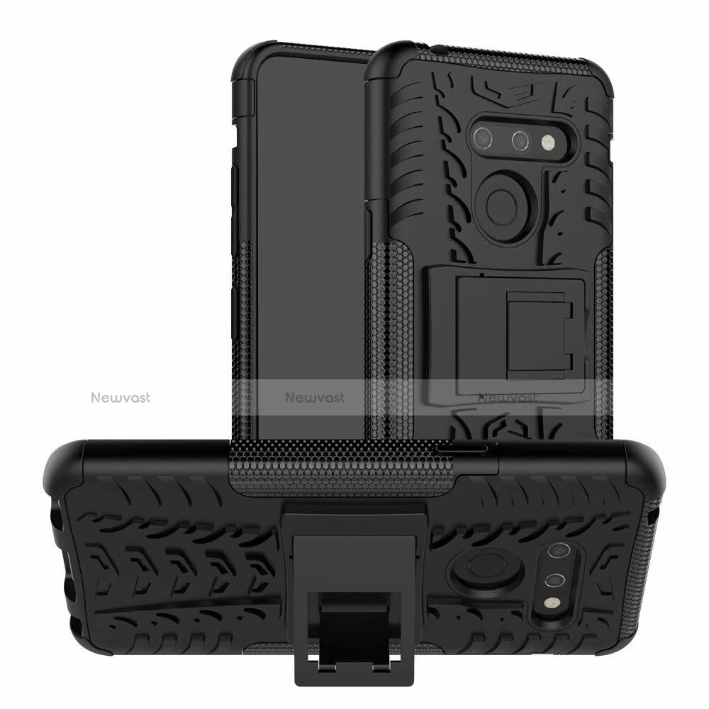 Silicone Matte Finish and Plastic Back Cover Case with Stand for LG G8 ThinQ Black