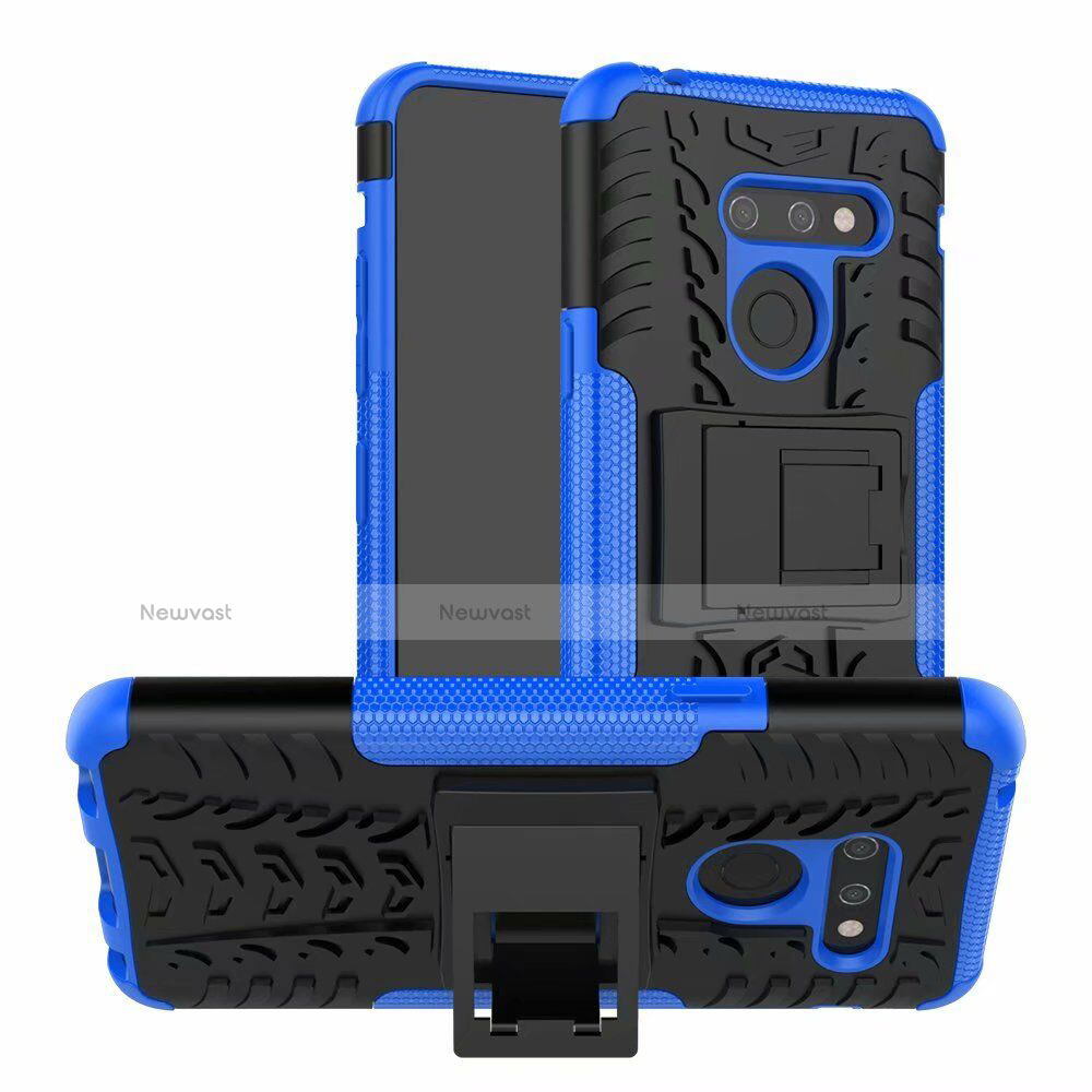 Silicone Matte Finish and Plastic Back Cover Case with Stand for LG G8 ThinQ Blue