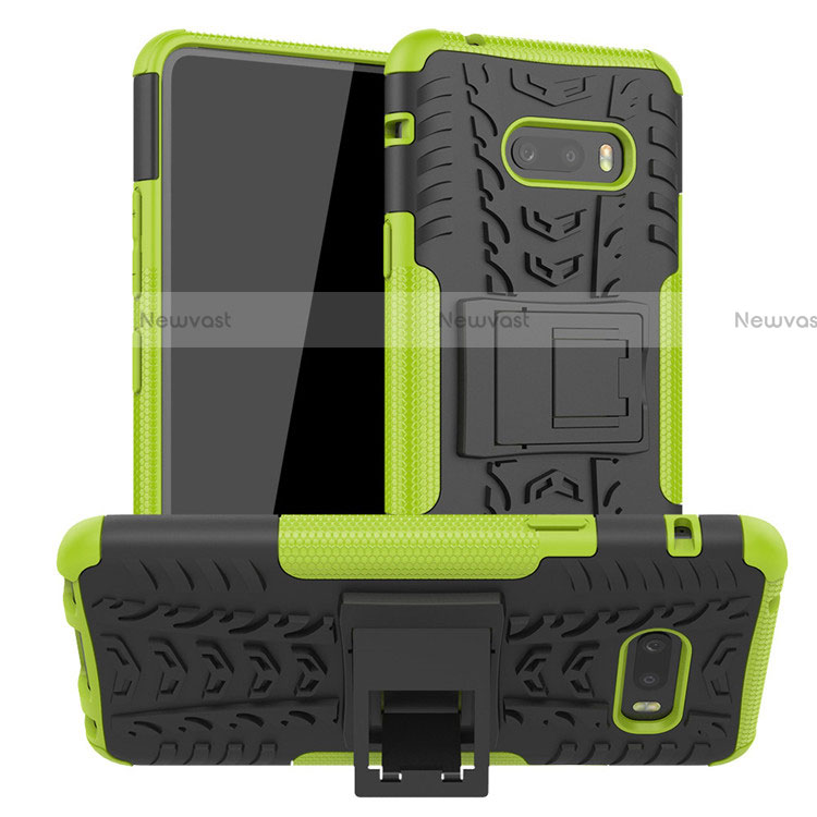 Silicone Matte Finish and Plastic Back Cover Case with Stand for LG G8X ThinQ Green