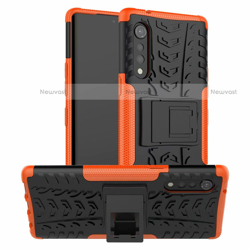 Silicone Matte Finish and Plastic Back Cover Case with Stand for LG Velvet 4G Orange