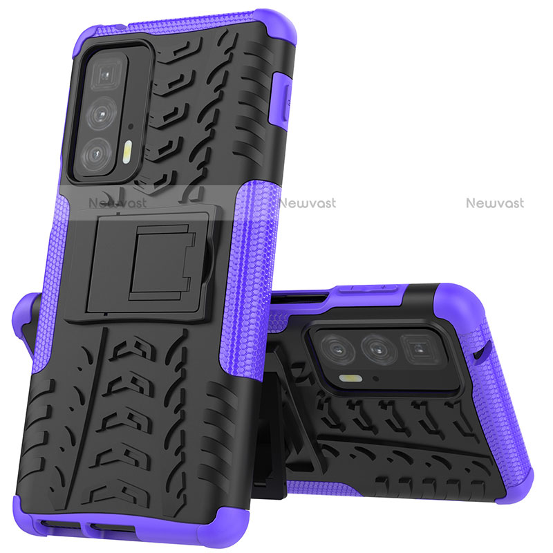Silicone Matte Finish and Plastic Back Cover Case with Stand for Motorola Moto Edge 20 Pro 5G Purple