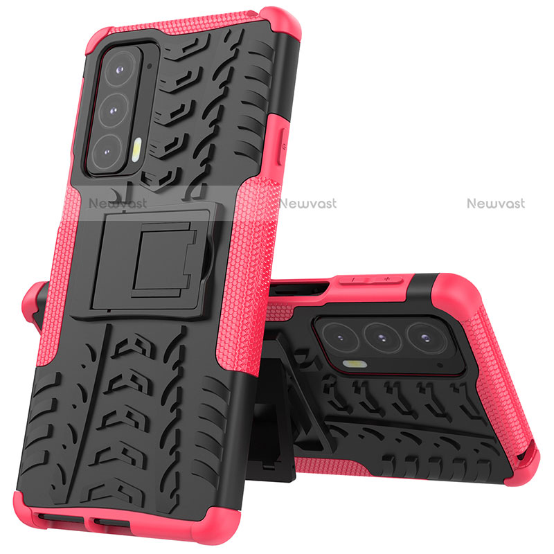 Silicone Matte Finish and Plastic Back Cover Case with Stand for Motorola Moto Edge Lite 5G