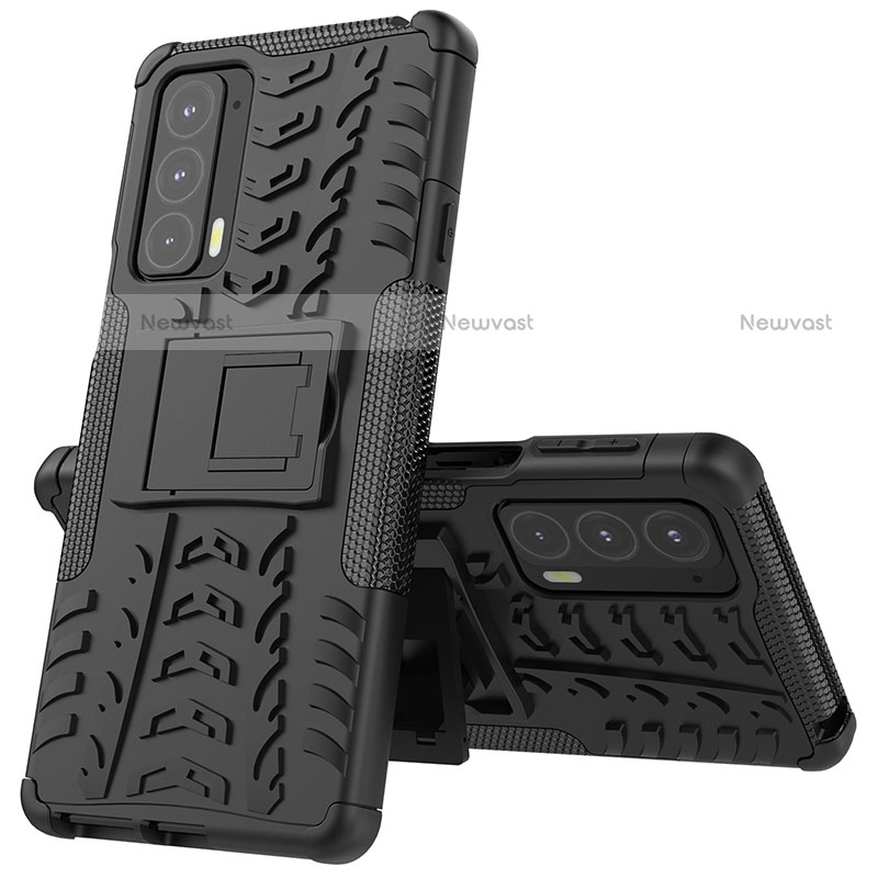 Silicone Matte Finish and Plastic Back Cover Case with Stand for Motorola Moto Edge Lite 5G Black