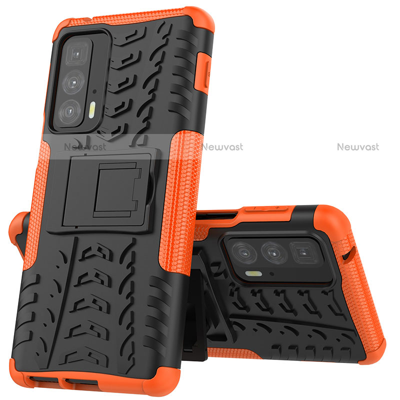 Silicone Matte Finish and Plastic Back Cover Case with Stand for Motorola Moto Edge S Pro 5G Orange