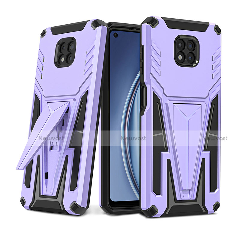 Silicone Matte Finish and Plastic Back Cover Case with Stand for Motorola Moto G Power (2021) Purple