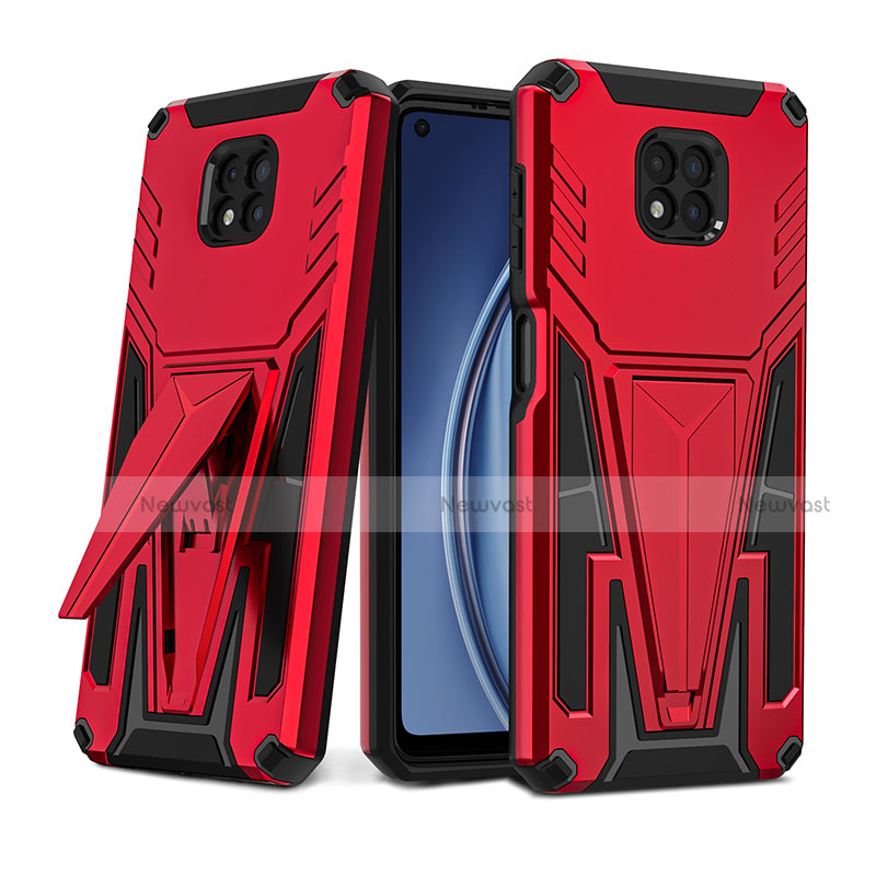 Silicone Matte Finish and Plastic Back Cover Case with Stand for Motorola Moto G Power (2021) Red
