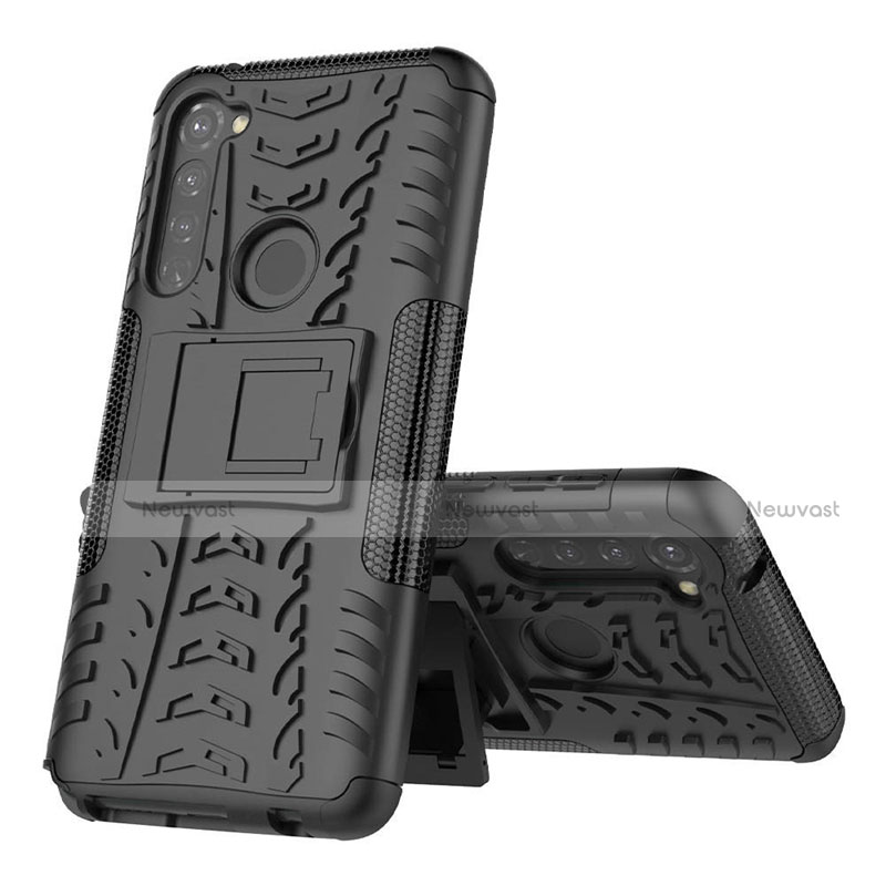 Silicone Matte Finish and Plastic Back Cover Case with Stand for Motorola Moto G Stylus Black