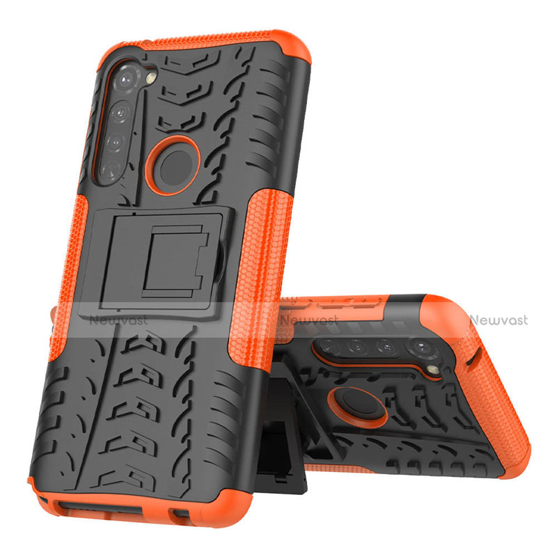 Silicone Matte Finish and Plastic Back Cover Case with Stand for Motorola Moto G Stylus Orange