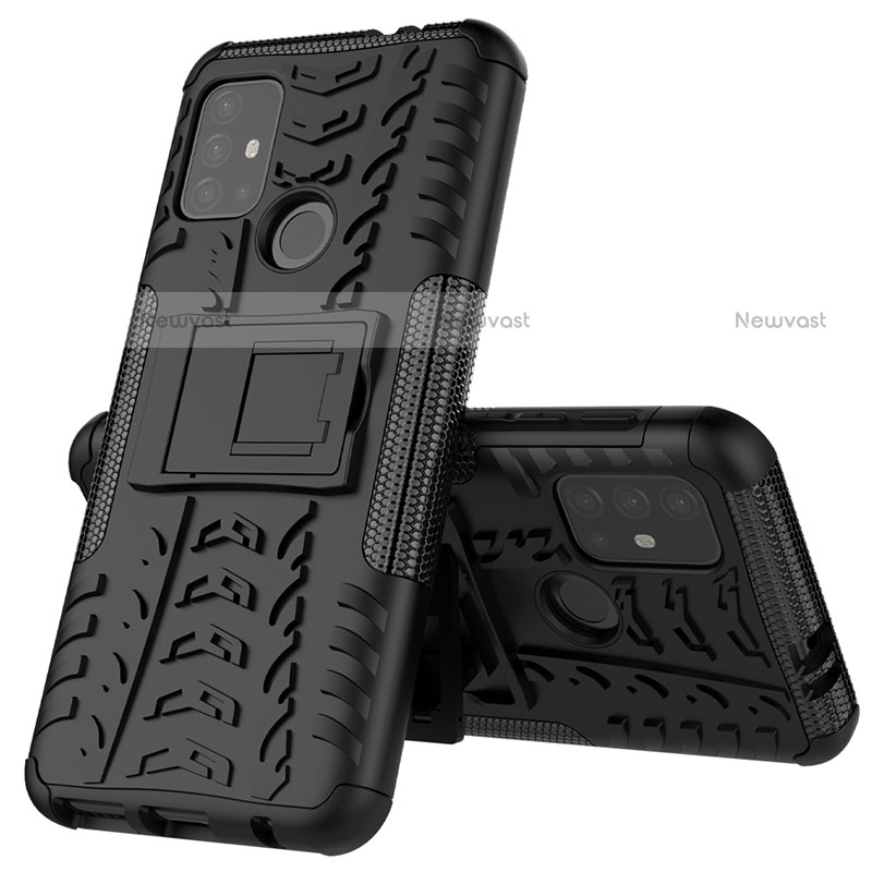 Silicone Matte Finish and Plastic Back Cover Case with Stand for Motorola Moto G10 Black