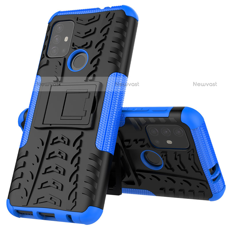 Silicone Matte Finish and Plastic Back Cover Case with Stand for Motorola Moto G10 Blue