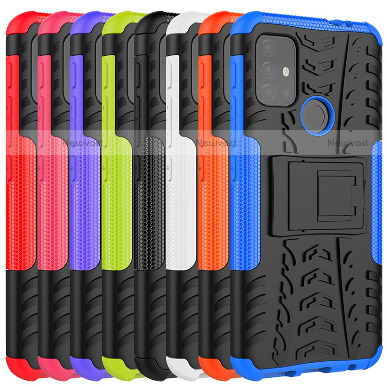 Silicone Matte Finish and Plastic Back Cover Case with Stand for Motorola Moto G10 Power