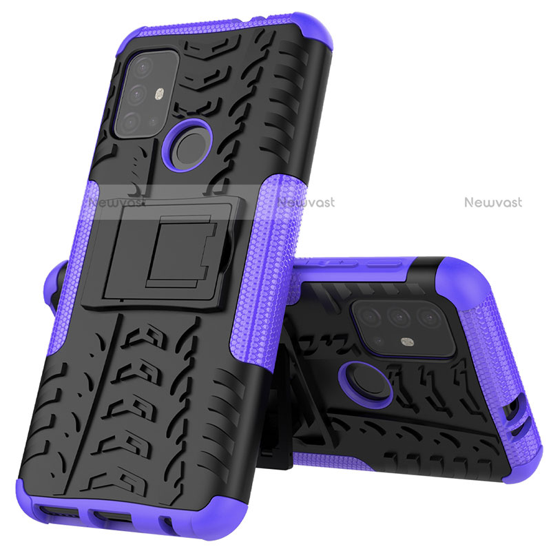 Silicone Matte Finish and Plastic Back Cover Case with Stand for Motorola Moto G10 Power Purple
