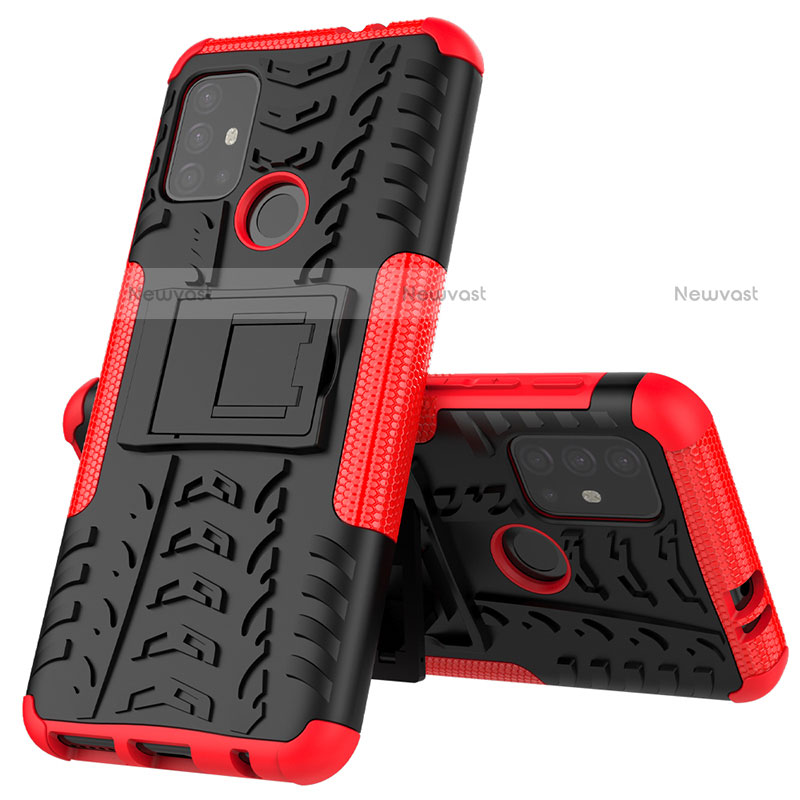 Silicone Matte Finish and Plastic Back Cover Case with Stand for Motorola Moto G10 Power Red