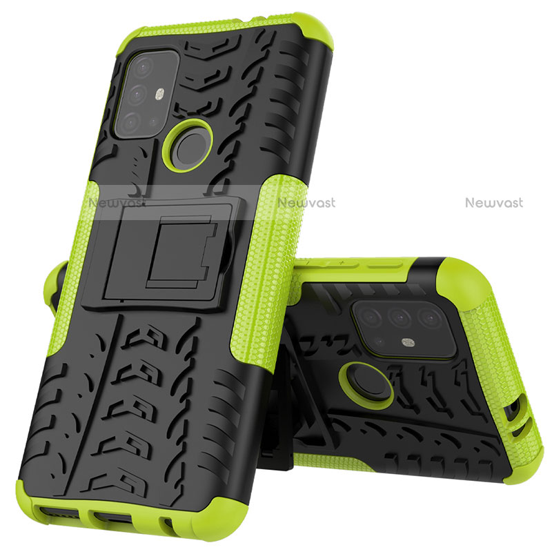 Silicone Matte Finish and Plastic Back Cover Case with Stand for Motorola Moto G20 Green