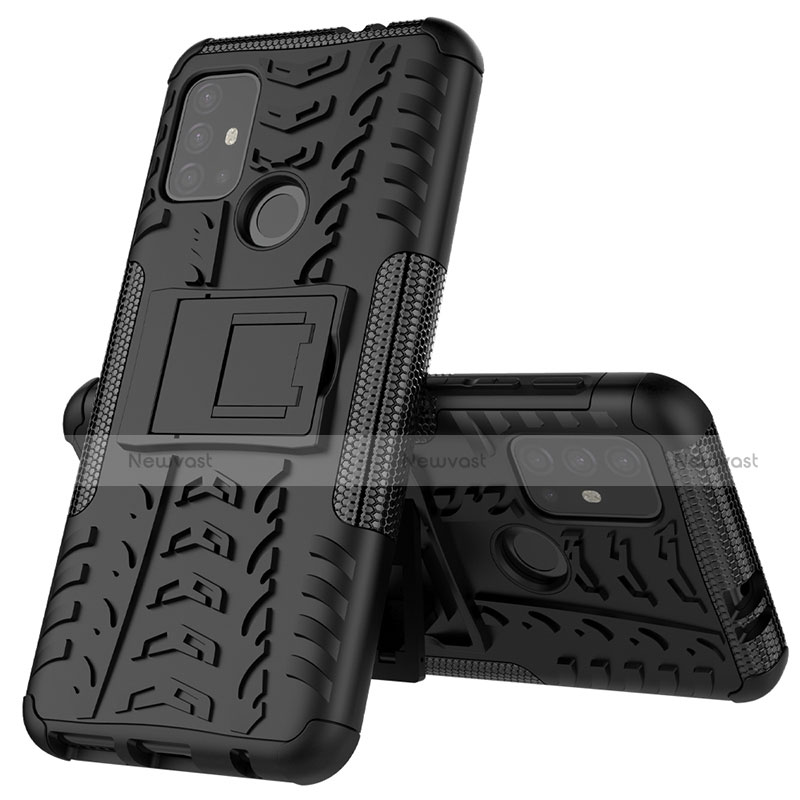 Silicone Matte Finish and Plastic Back Cover Case with Stand for Motorola Moto G30 Black