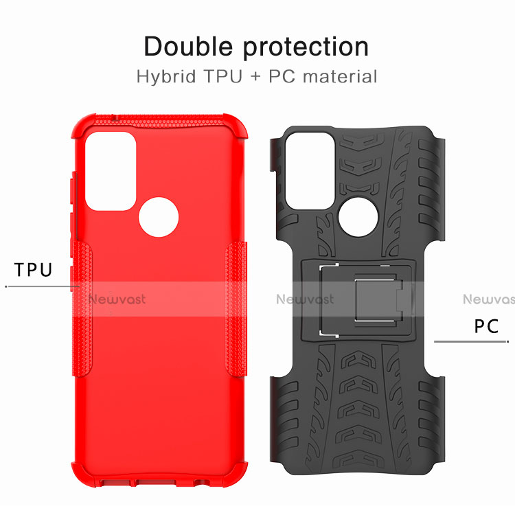 Silicone Matte Finish and Plastic Back Cover Case with Stand for Motorola Moto G50