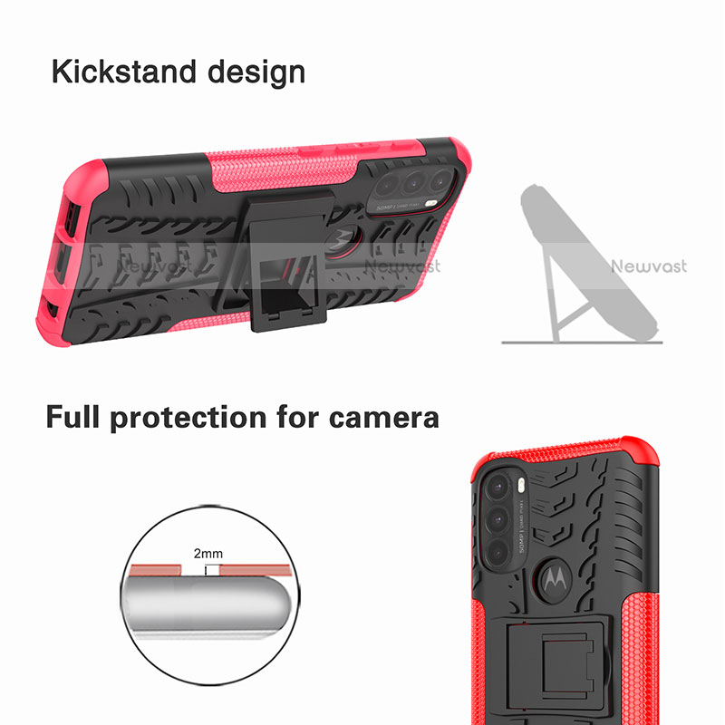 Silicone Matte Finish and Plastic Back Cover Case with Stand for Motorola Moto G71 5G