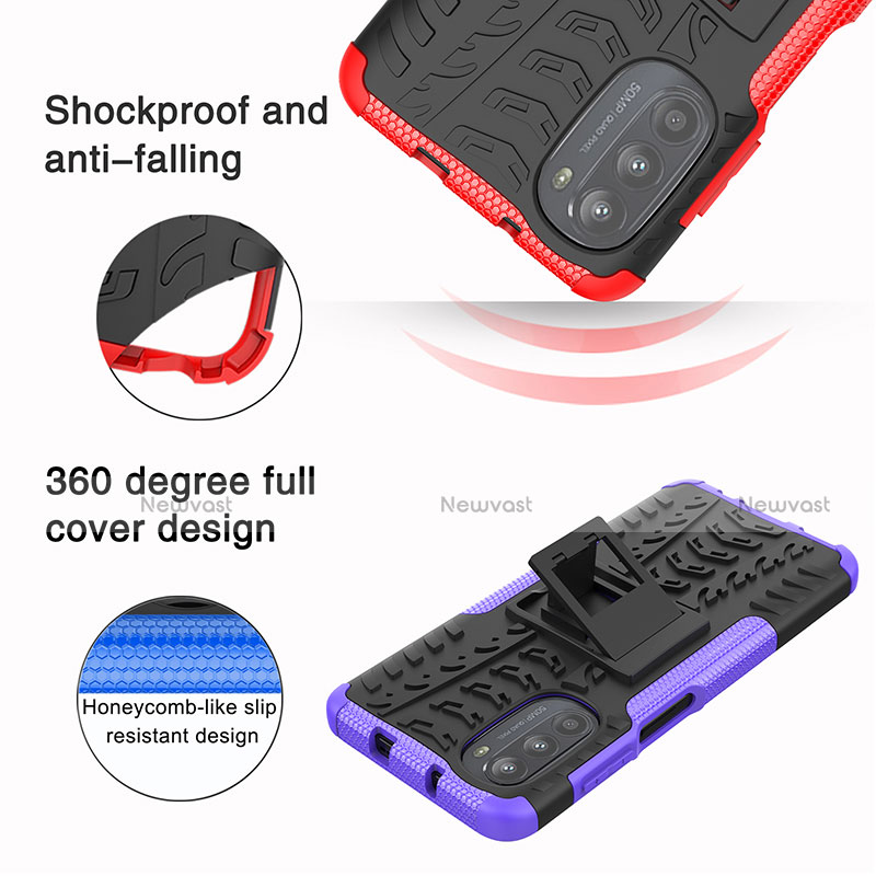 Silicone Matte Finish and Plastic Back Cover Case with Stand for Motorola Moto G71s 5G