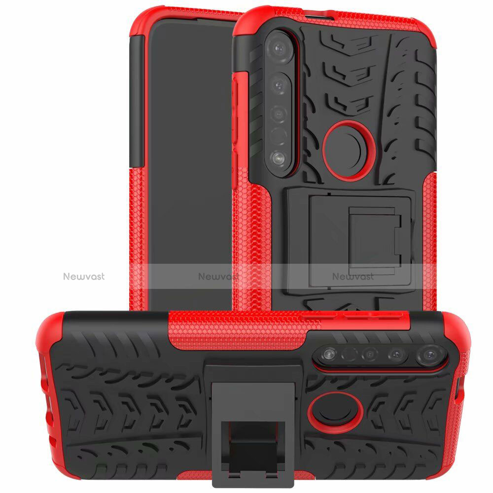 Silicone Matte Finish and Plastic Back Cover Case with Stand for Motorola Moto G8 Plus Red
