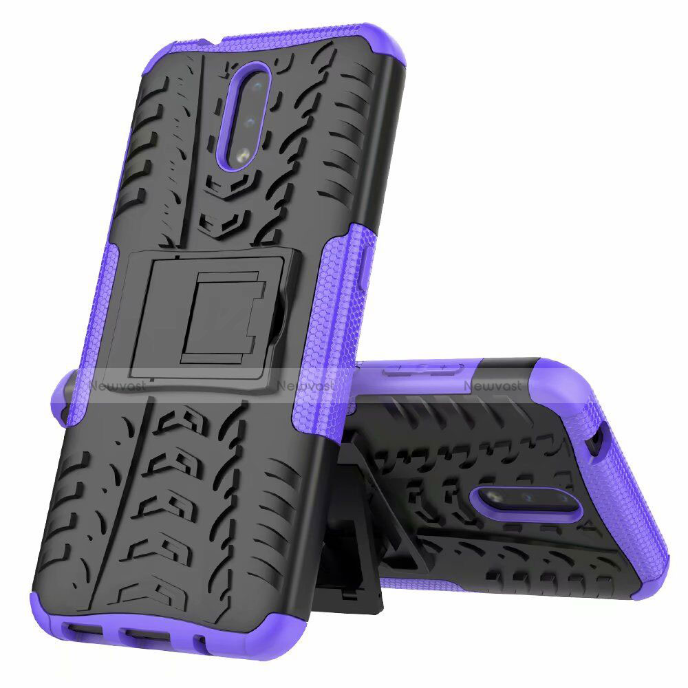 Silicone Matte Finish and Plastic Back Cover Case with Stand for Nokia 2.3 Purple