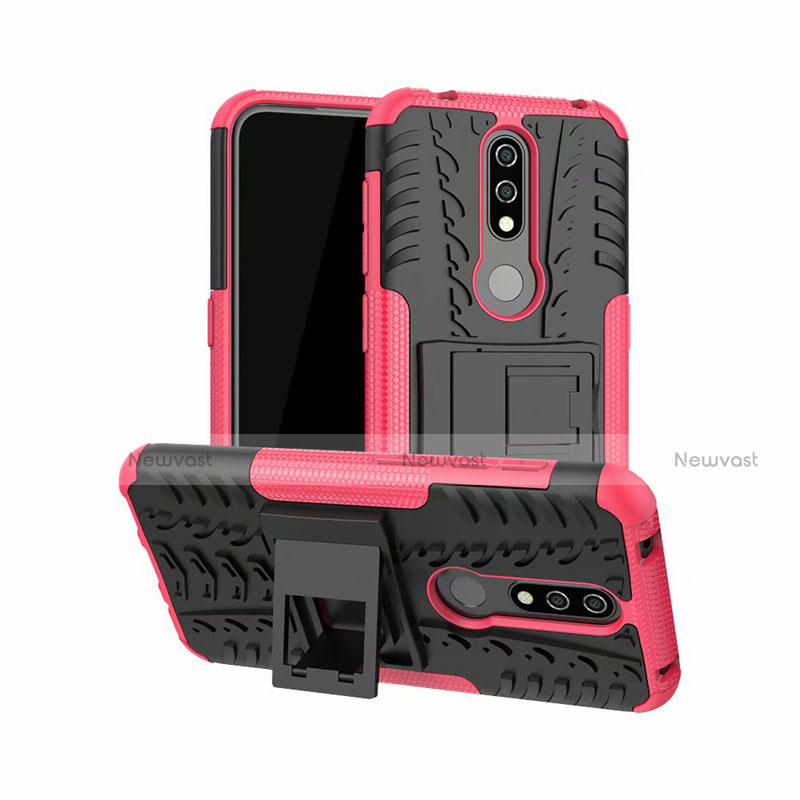 Silicone Matte Finish and Plastic Back Cover Case with Stand for Nokia 4.2 Pink