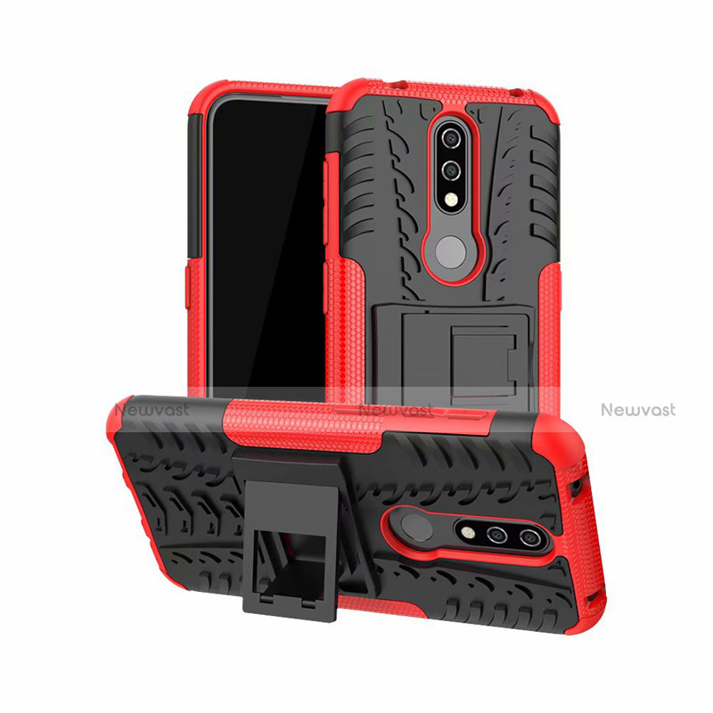 Silicone Matte Finish and Plastic Back Cover Case with Stand for Nokia 4.2 Red