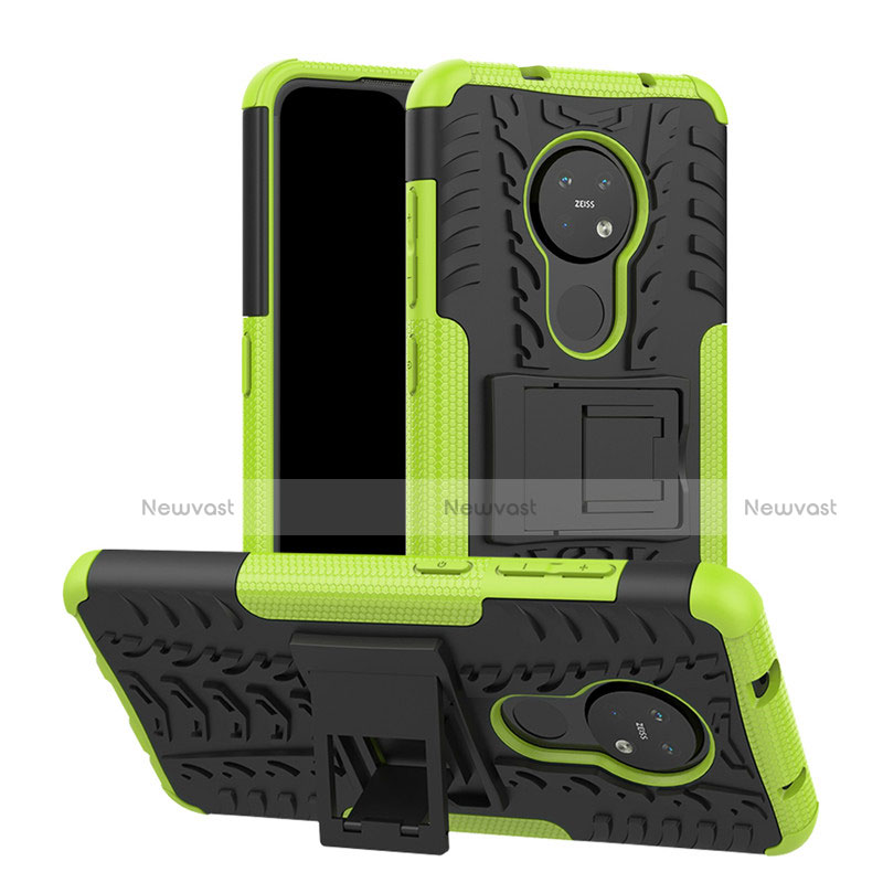 Silicone Matte Finish and Plastic Back Cover Case with Stand for Nokia 6.2 Green