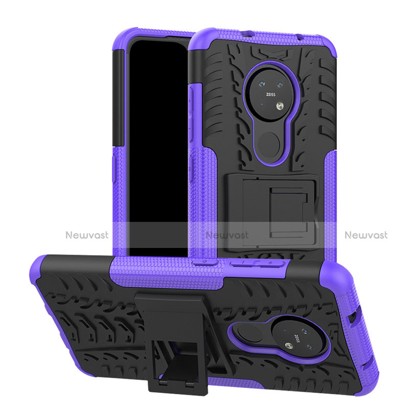 Silicone Matte Finish and Plastic Back Cover Case with Stand for Nokia 6.2 Purple