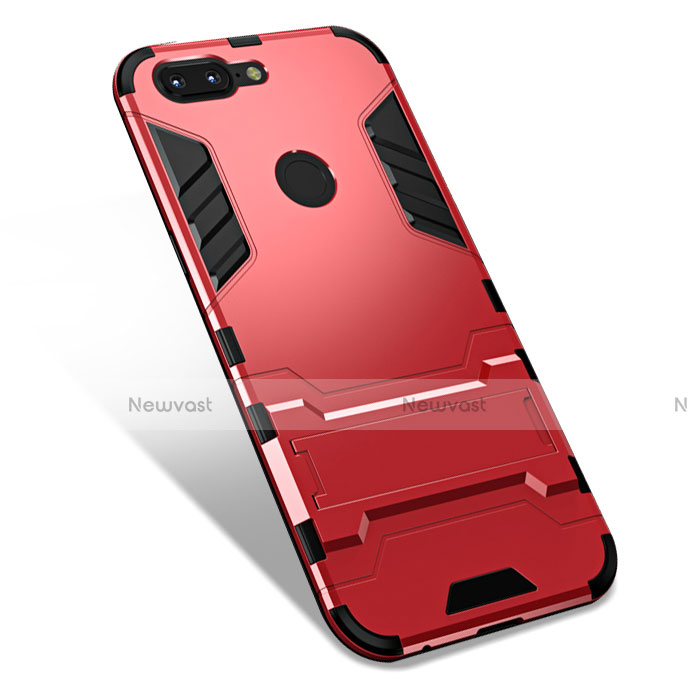 Silicone Matte Finish and Plastic Back Cover Case with Stand for OnePlus 5T A5010 Red