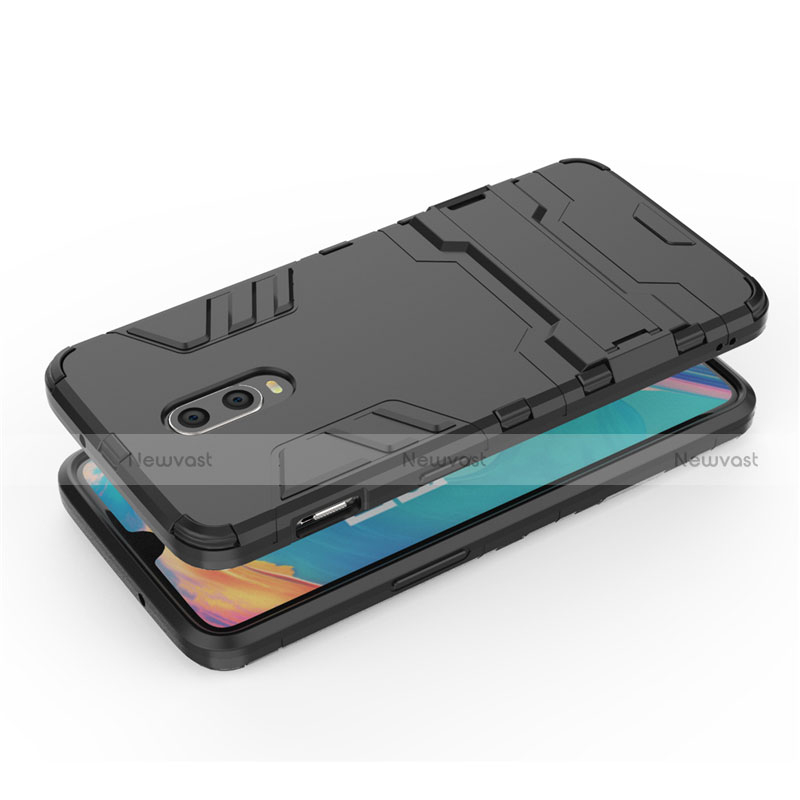 Silicone Matte Finish and Plastic Back Cover Case with Stand for OnePlus 7